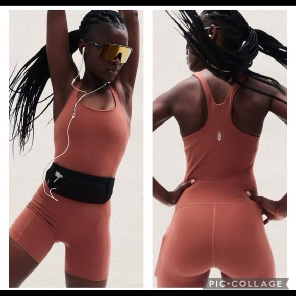 New FP Movement by Free People Clay Brown Onesie Shortie Romper size L - Picture 1 of 12